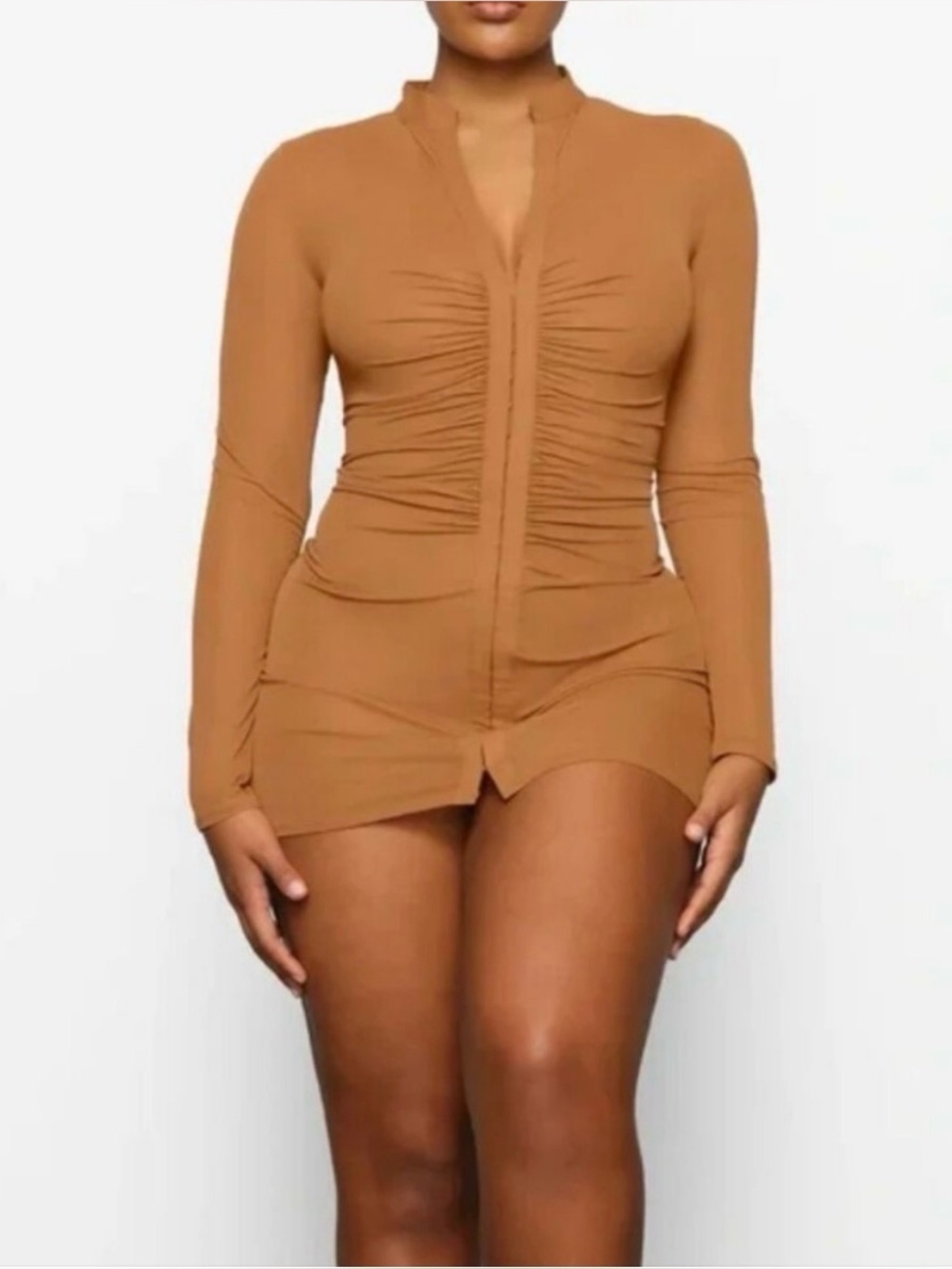 SKIMS MESH COVER UP LONG SLEEVE RUCHED DRESS NWT 4X